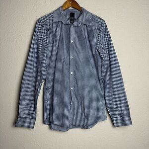 H&M Mens Slim Fit Blue Gingham Long Sleeve Button Down Shirt